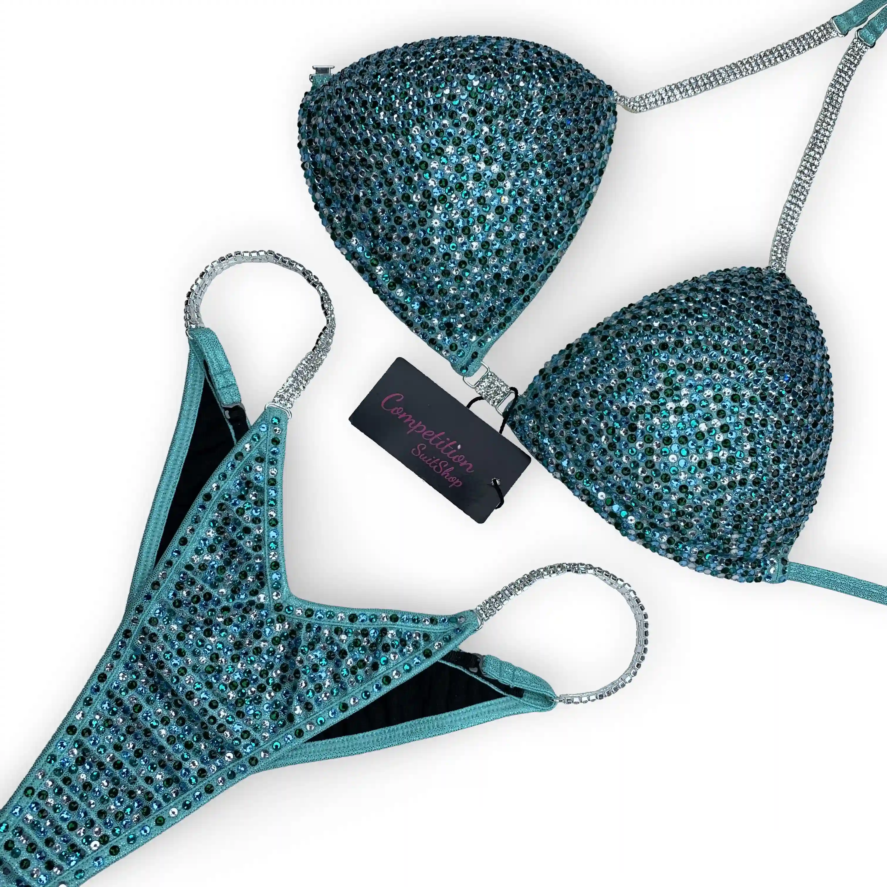 Aqua Scatter with Teal & Green Highlights Bikini Competition Suit B193 